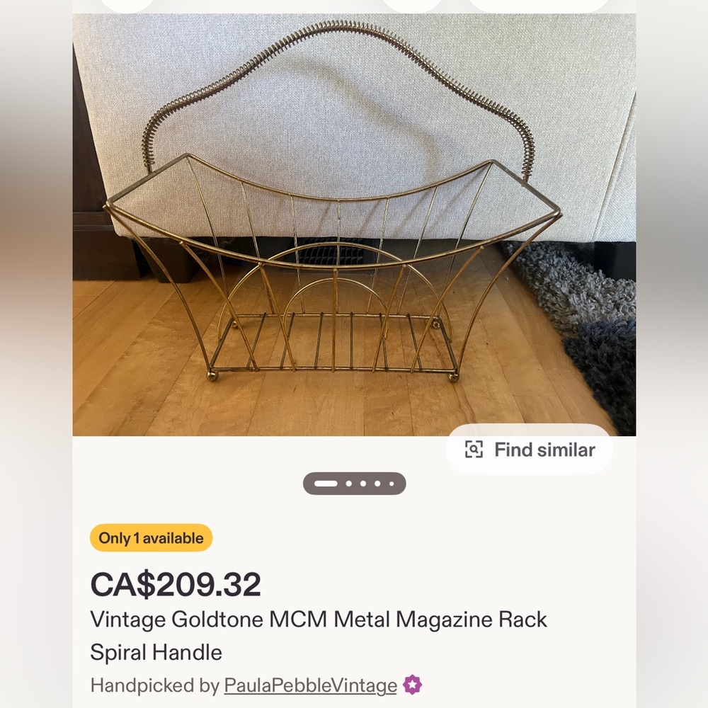 Mid-Century Modern (MCM) Atomic style magazine rack gold-toned spiral handle. - Picture 12 of 12